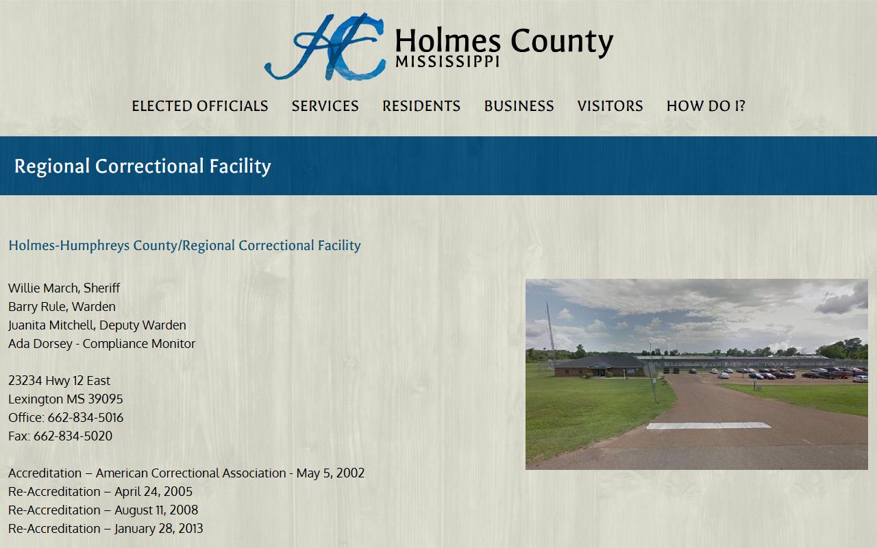 Holmes-Humphreys County Regional Correctional Facility inmate lookup information